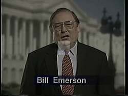 ["In the 1994 campaign ad for Republican Norvell William (Bill) Emerson, he emphasizes his accessibility to Missouri constituents through a mobile office initiative. Scenes show Emerson conversing with diverse groups across southern and rural Missouri, promoting bipartisan support and listening actively to residents' concerns. The ad highlights his commitment to accessible and responsive constituent service."]