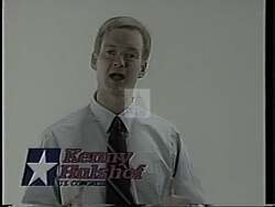 ["In Kenny Hulshof's 1994 political TV ad, he strongly criticizes Harold Volkmar���������s policies across several issues, positioning himself as an advocate for government and fiscal reform. Hulshof dedicates the ad to highlighting his commitment to reducing government spending and implementing policy changes, conveying these messages directly to the viewers against a patriotic backdrop of American flags."]