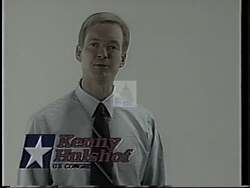 ["In the 1994 presidential campaign ad, Republican Kenny Hulshof criticizes Democrat Harold Volkmar for supporting increased taxes and spending. Hulshof advocates for fiscal reform and government accountability, directly addressing voters and arguing for necessary policy changes. He consistently presents himself as a confident, serious advocate for reducing government size and spending."]