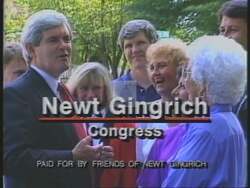 ["In this political advertisement, it is highlighted that Newt Gingrich supports the balanced budget amendment, line item veto, lawsuit reform, and new leadership for change in Congress, while Tony Center does not. The ad emphasizes that Gingrich's positions on these issues present a clear choice for voters."]