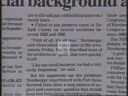 ["In this political advertisement, it is suggested that Emory Mooresberger is attempting to distract from his own financial irresponsibilities, such as unpaid taxes and bills, by attacking John Linder. It highlights Mooresberger's recent party switch and endorses Linder as the genuine Republican choice for Congress."]