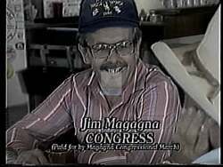 ["In the 1994 political ad, Republican Party candidate Jim Magagna confidently addresses various crowds across Wyoming, emphasizing themes of rural empowerment, self-reliance, and state autonomy. Positioned against scenic backdrops, Magagna advocates passionately for local control and the protection of Wyoming's resources, aiming to unite and lead the state into the future."]