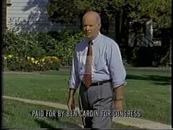 ["In Ben Cardin's 1994 presidential campaign ad, he emphasizes community safety and strong law enforcement support in Maryland. Scenes feature Cardin at a podium and near police, advocating for strict crime laws and increased police presence. The ad portrays a commitment to enhancing neighborhood safety through substantive legislative measures."]