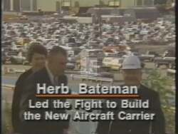 ["In a 1994 political TV ad, Republican candidate Herb Bateman confidently presents his leadership qualities and strong advocacy for military and economic development. Standing at podiums, with scenes including naval ships and American flags, Bateman reinforces his dedication to strengthening his district and Virginia���������s military-economic sectors."]