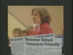 ["In the 1994 presidential campaign ad, Democratic candidate Tim Roemer emphatically emphasizes his commitment to fiscal responsibility and advocating for taxpayer interests. Throughout various scenes at podiums, in Congress, and in office settings, Roemer consistently projects a confident and earnest persona, promising to champion budget balance and meaningful financial reforms."]