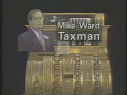 ["In the 1994 political TV ad, Republican candidate Susan B. Stokes critiques her opponent Mike Ward's contradictory stance on taxes. The ad features various clips of Ward appearing defensive while signing a no-tax-increase pledge, juxtaposed with critical text and scenes highlighting his previous support for significant tax hikes, aiming to cast doubt on his reliability and consistency on fiscal policies."]