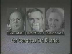 ["In a 1994 TV ad, Republican candidate Susan B. Stokes distinguishes herself from opponents Mike Ward and Richard Lewis. The ad contrasts their views on taxes, employment, and trustworthiness, asserting Stokes��������� reliability, with endorsements from law enforcement and business leaders, highlighting inconsistencies and misleading statements of her rivals, especially focusing on Ward's tax positions."]
