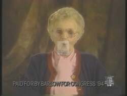 ["In a 1994 political TV ad for Democratic candidate Tom Barlow, Henry Lackey is depicted in various scenes where he appears uncomfortable, defensive, and guilty in response to accusations of unethical behavior and political corruption. The ad uses multiple clips of Lackey at press conferences, debates, and alone in his office, surrounded by negative headlines, to portray him as untrustworthy and scandal-ridden, strongly suggesting voters reject his candidacy."]