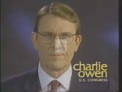 ["In a 1994 presidential campaign ad, Democratic candidate Charles L. Owen focuses on welfare reform, advocating job training, work requirements, and family support to foster self-respect and break cycles of poverty. Determined and passionate, Owen repeatedly addresses Congress, insisting on significant changes that emphasize work and strengthen families."]