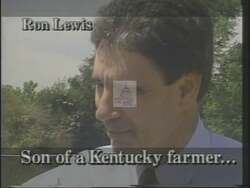 ["In a 1994 political TV ad, Republican Ron Lewis emphasizes his deep Kentucky roots and hardworking, honest values. Through various pastoral scenes across rural settings, he conveys dedication to the community, evoking a strong sense of local pride and commitment to grassroots values. Lewis portrays himself as a relatable, compassionate leader by connecting with audiences against backdrops of farms and families, enhancing his appeal through symbols of American patriotism and traditional family values."]