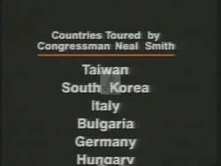 ["In John Greg Ganske���������s 1994 campaign ad, scenes depict rising deficits and Congressman Neal Smith���������s lavish taxpayer-funded travels. Featuring harsh contrasts between ordinary taxpayer experiences and Smith���������s exotic trips, the ad criticizes Smith's fiscal policies and emphasizes his disconnect from everyday Iowans, aiming to paint Smith as wasteful with public funds."]