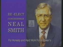["In the 1994 presidential campaign ad for Democratic candidate Neal Edward Smith, the footage starkly contrasts Smith's credible, community-focused record with his opponent Cosmetic Surgeon Gansky's lack of transparency and community ties. The ad highlights Smith���������s economic achievements and commitment to job creation, while criticizing Gansky���������s misleading public statements and poor voting record."]