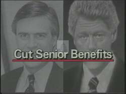 ["In the 1994 political TV ad for Republican Lynn Slaby, animated characters Bill Clinton and Tom Sawyer are depicted secretly discussing and planning controversial budget strategies involving tax increases and benefit cuts. This portrayal aims to incite viewer concern and skepticism towards the Democratic fiscal policies."]