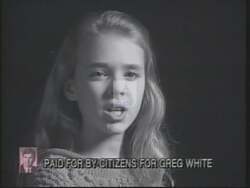 ["The 1994 political TV ad for Republican candidate Greg White prominently features imagery of concerned children and citizens, focusing on the potential negative impacts of Sherrod Brown's budget policies on family finances and future stability. The ad raises doubts and concerns about Brown's fiscal decisions and their broader effects."]