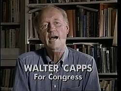 ["In his 1994 political TV ad, Democratic candidate Walter H. Capps emphasizes his commitment to political change and integrity. Standing before American flags and engaged audiences, he conveys determination and sincerity. With earnest appeals for congressional support and accountability, Capps positions himself as a trustworthy newcomer dedicated to restoring faith in democracy."]