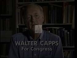 ["In his 1994 campaign ad, Democratic candidate Walter H. Capps focuses on critiquing ineffective government and career politicians while presenting himself as a fresh, earnest face committed to reform and integrity. Throughout various scenes, Capps promises honest government leadership, speaking both outdoors and indoors, intercut with imagery of campaign banners and posters that emphasize his commitment to reform and democratic values."]