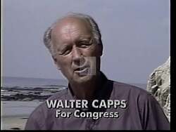 ["In a 1994 political TV ad, Democratic candidate Walter H. Capps promotes his congressional run in Santa Barbara, focusing on value-based governance and democratic principles. Emphasizing family values, community roots, personal responsibility, and the importance of non-career politicians, Capps encourages civic engagement and political integrity in a series of sincere, homey settings."]