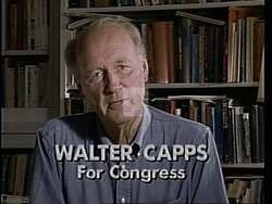 ["The 1994 political TV ad features Democratic candidate Walter H. Capps campaigning for honesty and reform in government. Throughout various scenes, Capps, placed in settings adorned with American flags and patriotic symbols, speaks directly to the camera. He promotes a vision of effective governance free from career politicians, emphasizing sincerity, determination, and the need for fresh leadership. His consistent message targets political integrity and calls for substantial governmental changes."]