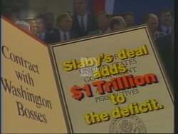 ["The 1994 political ad for Democratic Party candidate Tom Sawyer targets opponent Slaby's policies on Social Security and Medicare. The ad repeatedly criticizes Slaby for proposed benefit cuts, while positioning Sawyer as a supportive leader committed to protecting these programs. Scenes include negative portrayals of Slaby and endorsements of Sawyer as a preferable congressional choice, emphasizing his role as a defender of retiree benefits."]