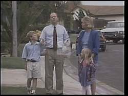 ["In the 1994 campaign ad, Republican Mike Stoker, running for Congress, passionately addresses public safety and fiscal responsibility. Filmed in suburban neighborhoods, Stoker advocates for stringent crime laws and pledges against tax increases. He actively engages with community members, emphasizing his commitment to address their concerns about crime and economic issues."]