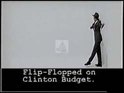 ["The 1994 political TV ad for Republican candidate Charles Foster Bass emphasizes the perceived inconsistencies of his opponent, Dick Sweat. Through a series of scenes, the ad portrays Sweat as contradictory and untrustworthy, highlighting his inconsistent political stances and broken promises, aimed at undermining voter confidence in him among New Hampshire voters."]