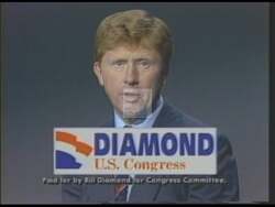 ["In his 1994 presidential campaign ad, Democratic candidate William G. Diamond, Maine���������s Secretary of State, confidently addresses his primary campaign focus on economic growth and job creation. Throughout the ad, he is seen speaking at various events, passionately advocating for robust economic plans to ensure job security and prosperity in Maine."]