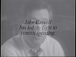 ["The 1994 political TV ad for Republican candidate John Carroll highlighted his fiscal conservatism by contrasting his policies with those of Bernie Sanders. The ad featured multiple debates and scenes where Carroll criticized Sanders' approach to high government spending and taxes, reinforcing his own record of effective spending cuts."]