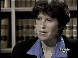 ["In his 1994 presidential campaign ad, Bernie Sanders is depicted as a dedicated and effective Independent congressman, passionately addressing concerns and interacting with Vermont constituents. Testimonials from various supporters, including an elderly woman and a man at a podium, emphasize his commitment and legislative success, underscoring his genuine representation of Vermonters."]