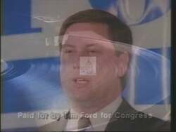 ["In the 1994 political TV ad, Democratic candidate Timothy Alan Ford energetically presents his legislative accomplishments. Scenes include Ford speaking confidently at various podiums, emphasizing his achievements with supportive audiences and campaign banners around. The ad highlights his leadership qualities and electoral promises, aiming to secure voter support."]