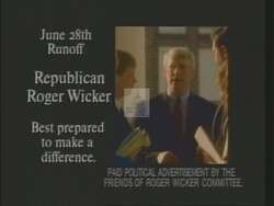 ["In the 1994 political TV ad for Roger Frederick Wicker, scenes of Mississippi families sharing meals and moments in homey and vibrant outdoor settings emphasize down-to-earth, community-oriented values. These heartfelt gatherings across dinner tables and picnics showcase the deep-rooted bonds and shared faith and unity within the community, reflecting Wickers own values."]