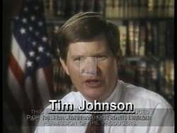 ["In the 1992 campaign ad, Democratic candidate Tim Johnson emphasizes the critical influence of South Dakota's congressional vote on national issues. Through passionate speeches across various scenes, Johnson argues for the state's significant role in shaping policy and maintaining democratic integrity, advocating for South Dakota's unique and vital voice in Congress."]