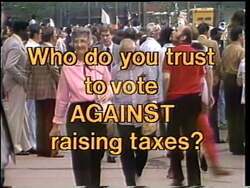 ["In the 1992 political TV ad, Republican candidate Norm Murdock starkly contrasts himself with Congressman Lucan, criticizing Lucan's support for tax increases. The ad features scenes of Murdock opposing tax hikes, juxtaposed with a voter and a man before an American flag discussing the negative impacts of Lucan's policies, advocating for economic recovery under Murdock's leadership."]