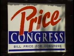 ["In the 1992 campaign ad, Republican Bill Price portrays himself as a resolute figure in the fight against corruption. Positioned in courtrooms and against media backdrops, Price stands firm on political integrity, addressing crowds and showcasing evidence. The ad emphasizes his prosecutorial background and commitment to anti-corruption through visual cues and assertive stances."]