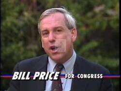 ["In his 1992 TV ad, Republican candidate Bill Price portrayed himself as a committed conservative leader, advocating for tax and regulatory reforms. Featuring scenes of Price speaking emphatically at various events and emphasizing conservative fiscal policies, the ad reinforced his image as a seasoned leader with endorsements from notable conservatives."]