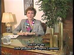 ["In the 1992 political TV ad, Democratic Party candidate Maury Williams campaigns for U.S. Congress. Speaking with fervor at various rallies, Williams criticizes Congress for inefficiency and self-serving behavior, passionately advocating for significant changes in fiscal responsibility, national debt, and trade policies. His stern demeanor and strong presence emphasize his commitment to political reform and addressing economic issues."]