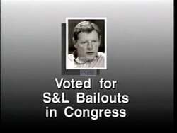 ["In the 1990 political TV ad by Democratic Party candidate Kurt Glassco, the focus is sharply on Republican opponent Jim Inhofe. The ad presents a series of visuals portraying Inhofe in various states of distress and concern, underscored by accompanying texts and graphics that emphatically highlight his alleged fiscal mismanagement and the resultant financial burden on taxpayers. Throughout the ad, dark imagery and stark financial data underscore the message of Inhofe's purported incompetence and its negative impact on Oklahomans"]