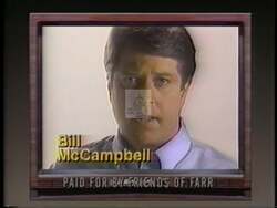 ["In a 1994 political TV ad for Democratic candidate Sam Farr, the campaign portrays opposing politician Congressman Fong as hypocritical for denying acceptance of special interest money, despite apparent evidence to the contrary. The ad juxtaposes Fongs claims against scenes of heated discussions, critical overlays, and contradictory images suggesting lobbyist connections and PAC support."]