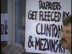 ["In the 1994 political TV ad for Jon D. Fox, various frames portray Marjorie Mosfinski negatively, accusing her of deceit, carelessness, and breaking promises, particularly concerning tax hikes and corruption. The ad uses strong visual and textual elements to emphasize these points, aiming to sway voters against Mosfinski in the election."]