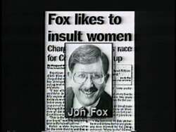 ["The 1994 political TV ad targeting Democratic candidate Marjorie Margolies-Mezvinsky predominantly showcases her opponent, John Fox, at various all-male events. The scenes consistently depict Fox smirking and laughing alongside groups of exclusively male supporters, in atmospheres rife with sexism and exclusion, underlining misogynistic undertones and old-fashioned, male-centric viewpoints."]