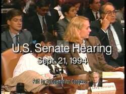 ["The 1994 presidential campaign ad for Ronald D. Coleman targets his opponent Bobby Ortiz. It features footage from a Senate hearing where Ortiz is scrutinized for exploiting workers in his Salvadoran sweatshops, undermining wages, and negatively impacting U.S. jobs. Witnesses and senators expose the harsh conditions and Ortiz appears defensive and uncomfortable."]