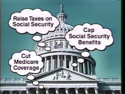 ["In his 1994 campaign ad, Democratic candidate Collin Clark Peterson positioned himself as a defender of Social Security and Medicare. He strongly opposed Washington's proposed taxes on Social Security, caps on benefits, and cuts in Medicare, voicing his advocacy for independence from harmful fiscal policies. The ad emphasized his commitment to protecting elderly citizens' financial security, featuring multiple scenes of concerned seniors and Petersons assertive stance against unpopular measures."]