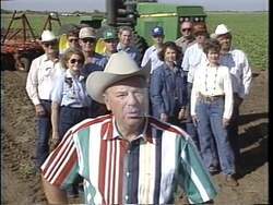 ["In a 1994 political TV ad, Danny Mac Fadden, alongside farmers and ranchers, robustly endorses Republican Congressman Henry Bonilla. Set in various rural Texas locations, the ad emphasizes Bonilla's significant support for agricultural communities, highlighting his commitment to agricultural rights and policies that aid Texas' farming and ranching industries."]