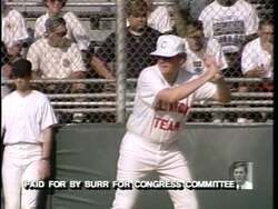 ["In Richard Mauze Burr's 1994 ad, baseball imagery captures the message effectively. Featuring an animated game, Burr's campaign uses the metaphor of three strikes against opponent Sandy Sands for raising taxes, portraying Sands as making unfavorable decisions. The ad endorses Burr for his reliable leadership and congressional bid."]