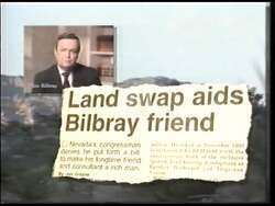 ["In the 1994 campaign ad, Republican candidate John Eric Ensign criticizes his opponent Jim Bilbray through a series of dynamic visuals set in the striking landscape of Red Rock Canyon. Scenic vistas under clear blue skies serve as a backdrop to text overlays that accuse Bilbray of undisclosed conflicts and corruption, urging a political change to preserve the environment and integrity in politics."]