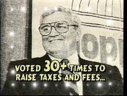 ["The 1994 presidential campaign ad for Maurice Dudley Hinchey showcases his strong stance on tax breaks for seniors contrasted against his opponent Moppert's opposing view. Featuring scenes of Hinchey confidently addressing supporters, a debate highlighting their policy differences, and text overlays emphasizing the stark choices for voters, the ad effectively positions Hinchey as the favorable candidate for progressive tax policies."]