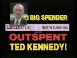 ["In the 1994 political TV ad, Republican Walter Jones Jr. contrasts himself with Democrat Martin Lancaster, highlighting Lancaster's high federal spending. The ad portrays Lancaster negatively in debates and voting scenarios, emphasizing Jones as the fiscally responsible alternative. Jones promises fiscal restraint, situating himself as the conservative choice against Lancaster's \"big spender\" image."]