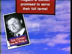["The 1995 Republican campaign ad for David Martin McIntosh criticizes Democrat Joe Hogsett by aligning him with President Bill Clinton. The ad showcases various scenes depicting both politicians side by side, emphasizing their political similarities, shared policy stances on issues like welfare and prayer, and broken promises, suggesting a lack of political integrity and consistency."]