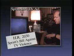 ["In his 1996 campaign ad, Democratic candidate John McKee Spratt Jr. strongly advocates for the V-Chip law, emphasizing its crucial role in reducing television violence and empowering parents. Through various scenes at podiums, in living rooms, and in Congress, Spratt consistently highlights his dedication to enhancing family values and community safety."]