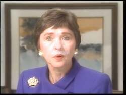 ["In her 1996 presidential campaign ad, Republican Sue Myrick emphasized her tough stance on crime and criticized liberal judges. The ad presented scenes of Myrick with an authoritative backdrop, sometimes at a podium with American flags, advocating for stricter crime policies and judicial reforms to reinforce strong leadership."]