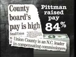 ["The 1996 political ad for Sherrill L. Morgan targets opponent Leroy Pittman, focusing on his alleged fiscal irresponsibility and self-serving financial decisions. Various scenes depict Pittman approving personal pay raises and excessive tax hikes, all while neglecting essential public services like family support, effectively branding him as \"Tax Hike Leroy.\""]